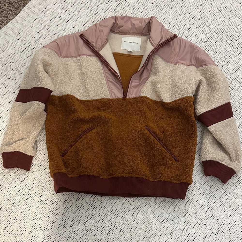 American Eagle Colorblock Half-Zip Pullover Sweater
